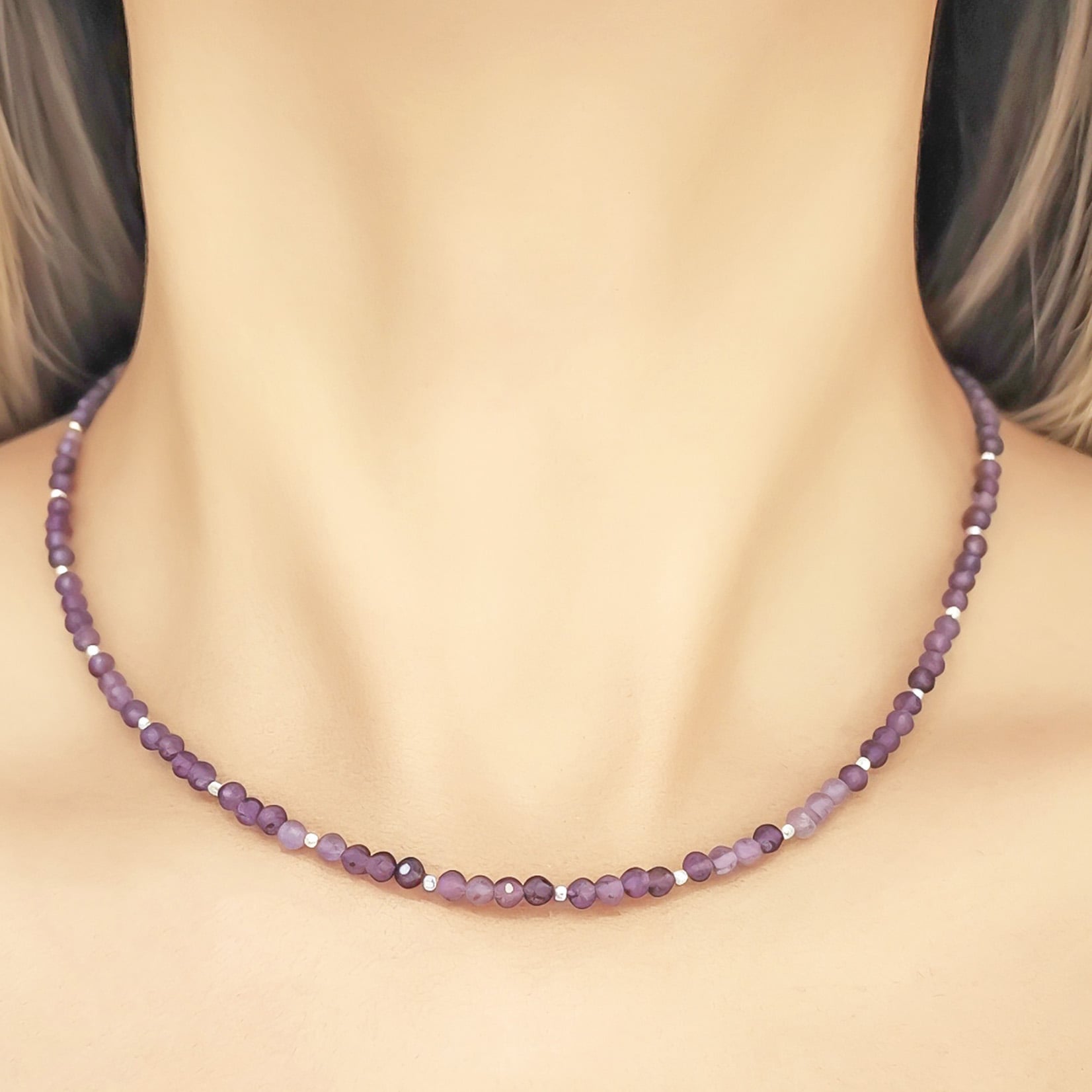 COLLAR AMATISTA FACETADA 4MM PLATA FINA 925 - 3