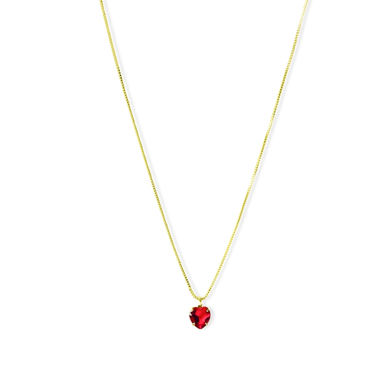 COLLAR CORAZÓN CIRCÓN EN COLOR ROJO 6MM ENCHAPADO ORO 18K - 1