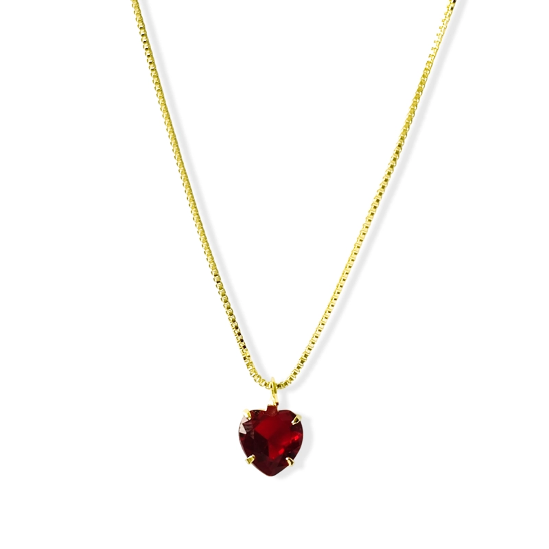 COLLAR CORAZÓN CIRCÓN EN COLOR ROJO 6MM ENCHAPADO ORO 18K - 2