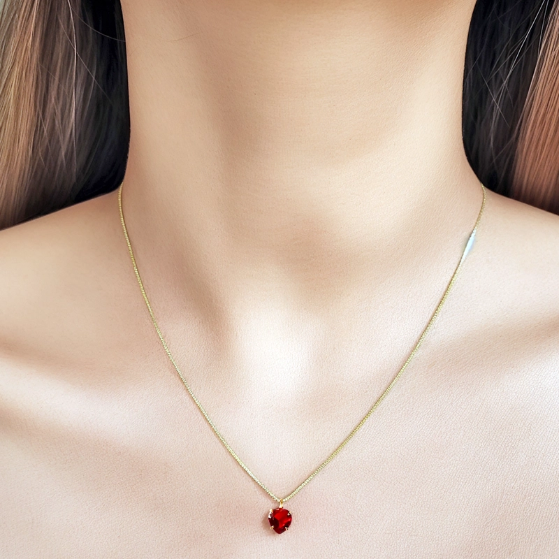 COLLAR CORAZÓN CIRCÓN EN COLOR ROJO 6MM ENCHAPADO ORO 18K - 3