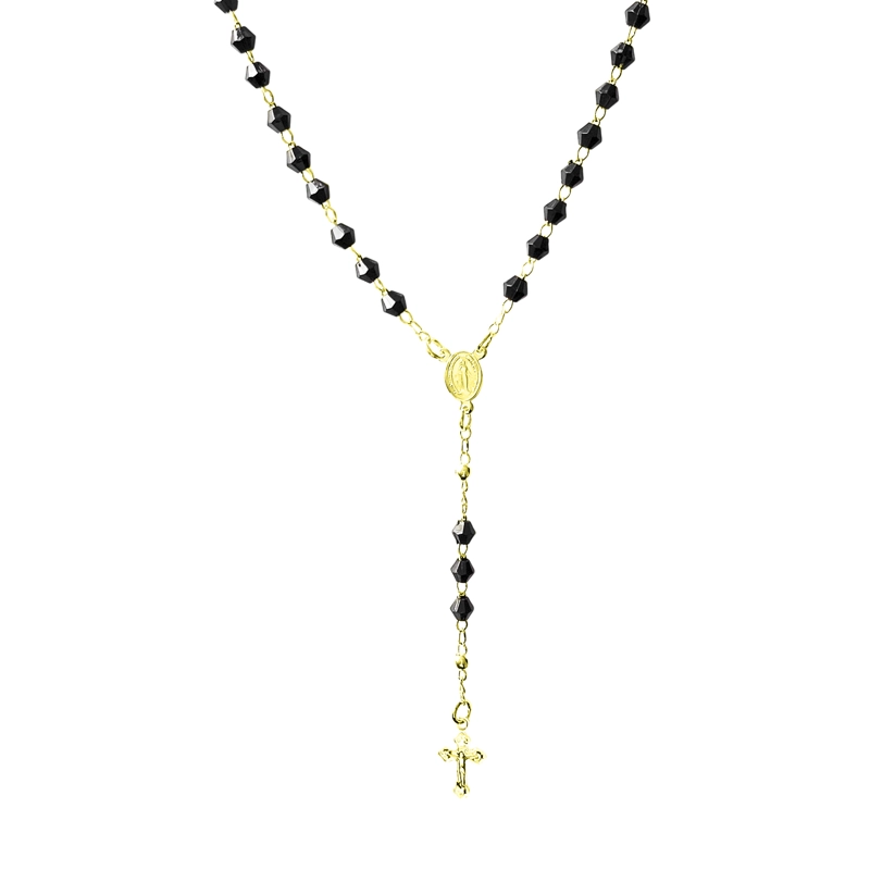 COLLAR ROSARIO CRISTALES EN COLOR NEGROS ENCHAPADO ORO 18K - 1
