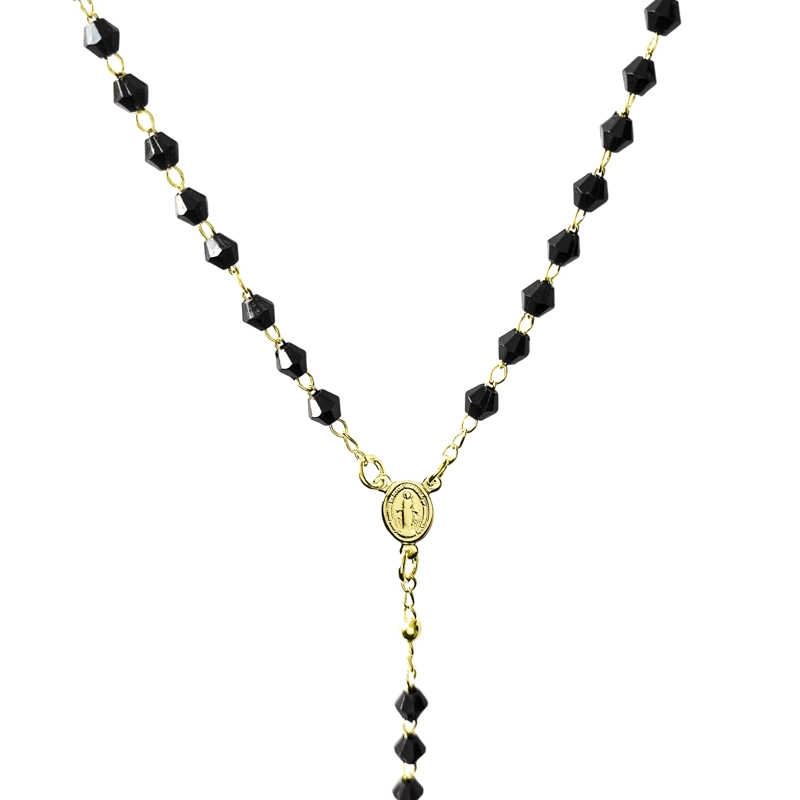 COLLAR ROSARIO CRISTALES EN COLOR NEGROS ENCHAPADO ORO 18K - 2