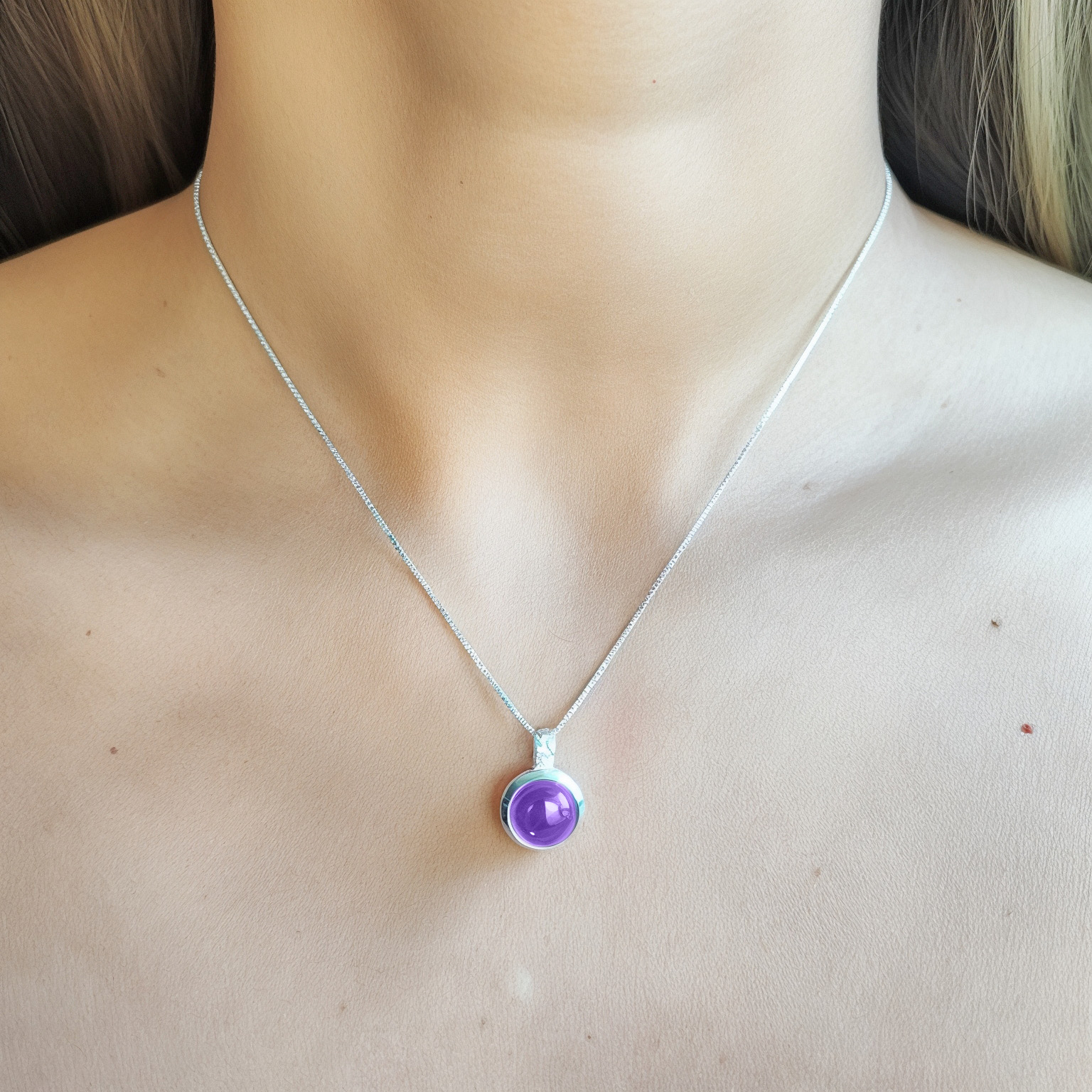 COLLAR AMATISTA REDONDO VENECIANA PLATA FINA 925 - 4