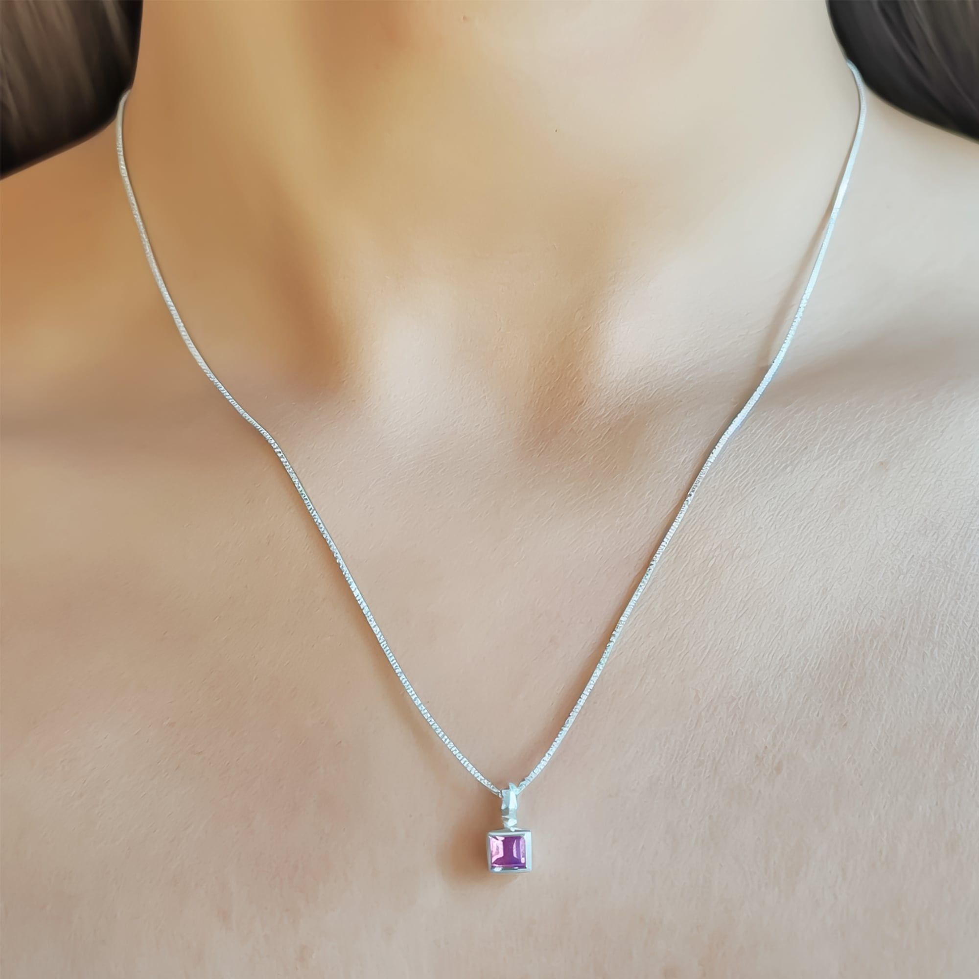 COLLAR AMATISTA CUADRADO VENECIANA PLATA FINA 925 - 4