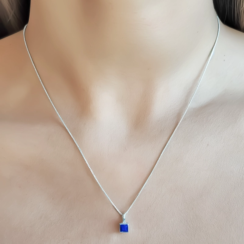 COLLAR LAPISLAZULI CUADRADO VENECIANA PLATA FINA 925 - 4