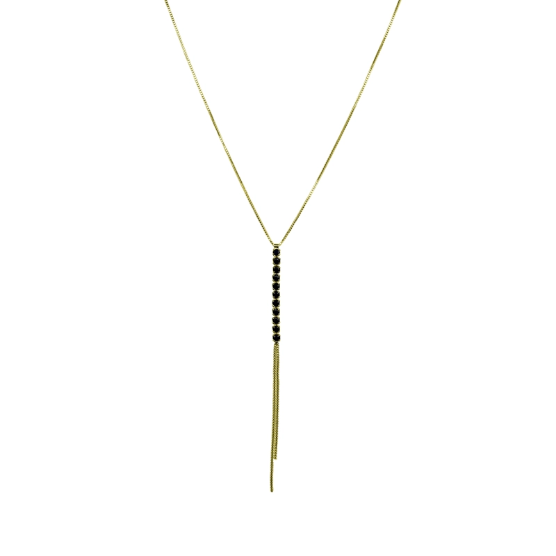 COLLAR CORBATERO BARRA CIRCÓN EN COLOR NEGRO COLGANTE ENCHAPADO ORO 18K - 1