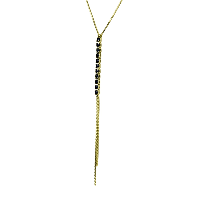 COLLAR CORBATERO BARRA CIRCÓN EN COLOR NEGRO COLGANTE ENCHAPADO ORO 18K - 2