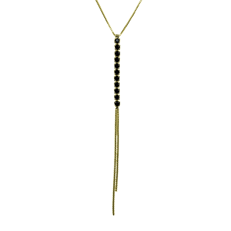 COLLAR CORBATERO BARRA CIRCÓN EN COLOR NEGRO COLGANTE ENCHAPADO ORO 18K - 3