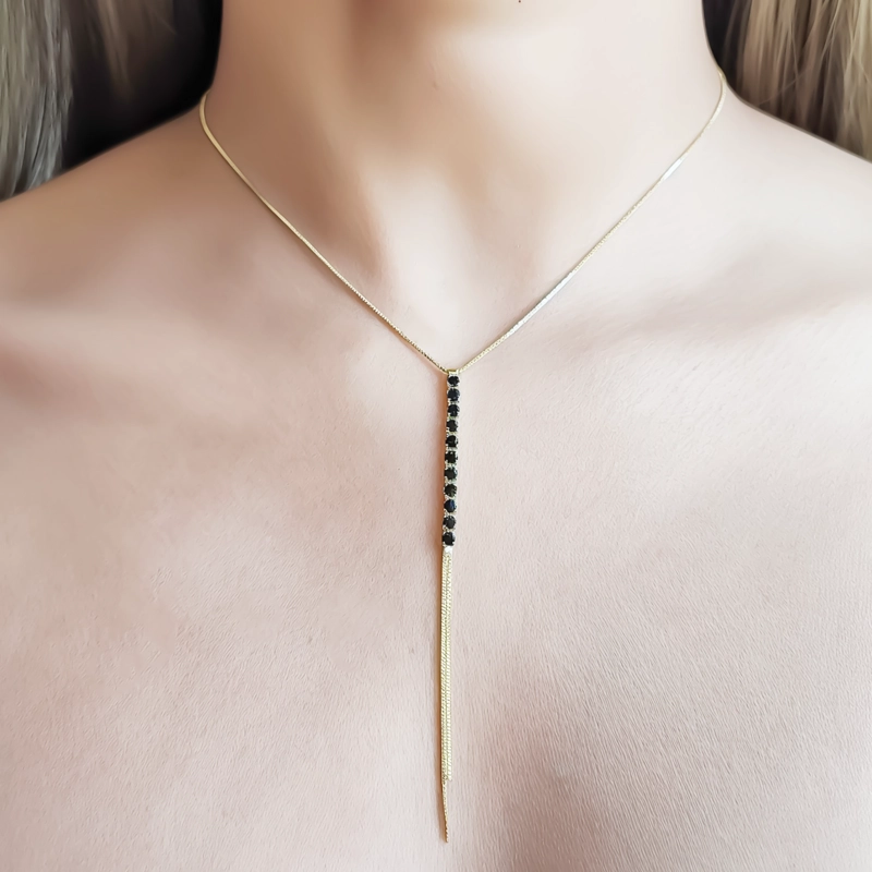 COLLAR CORBATERO BARRA CIRCÓN EN COLOR NEGRO COLGANTE ENCHAPADO ORO 18K - 4
