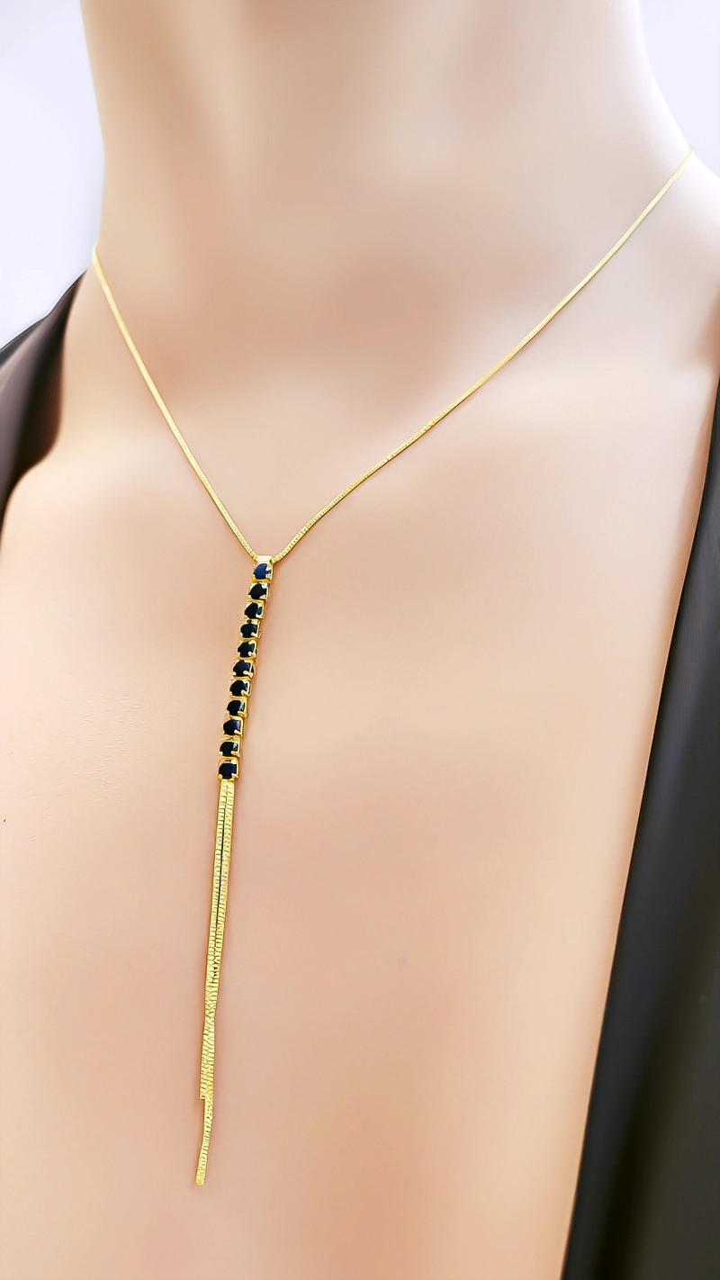 COLLAR CORBATERO BARRA CIRCÓN EN COLOR NEGRO COLGANTE ENCHAPADO ORO 18K - 5