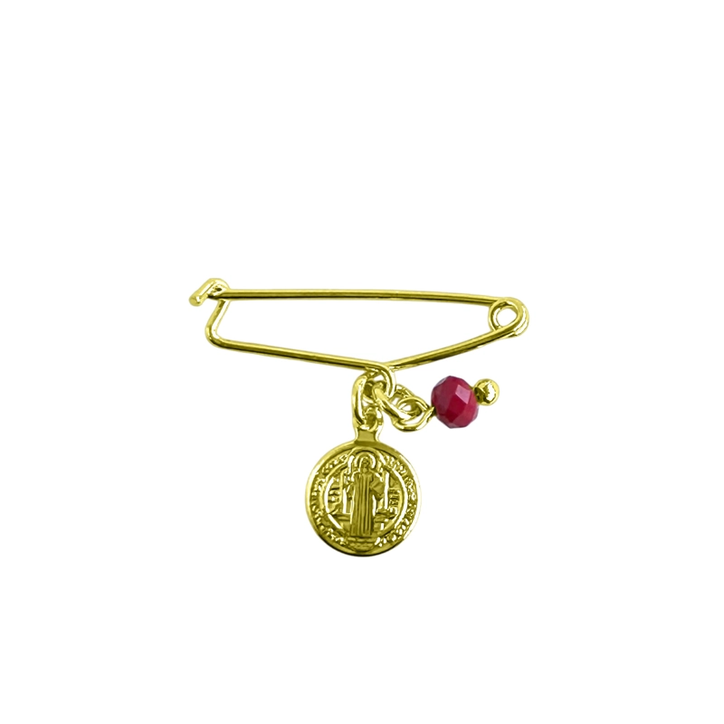 PRENDEDOR BEBÉ SAN BENITO CRISTAL EN COLOR ROJO ALFILER ENCHAPADO ORO 18K - 1