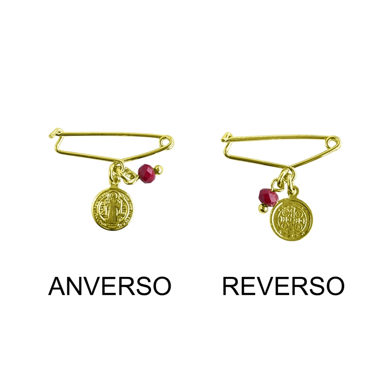 PRENDEDOR BEBÉ SAN BENITO CRISTAL EN COLOR ROJO ALFILER ENCHAPADO ORO 18K - 2