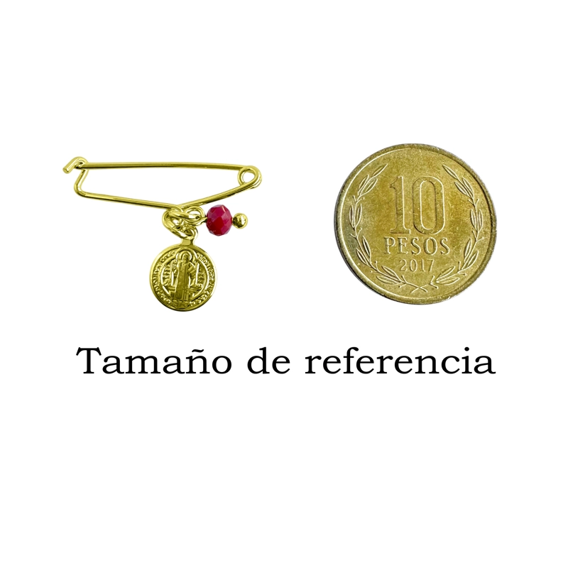 PRENDEDOR BEBÉ SAN BENITO CRISTAL EN COLOR ROJO ALFILER ENCHAPADO ORO 18K - 4