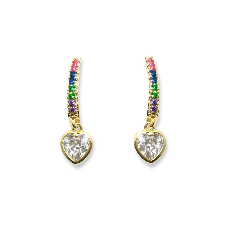 AROS ARGOLLA CINTILLO CIRCON COLORES CORAZON ENCHAPADO ORO 18K - 1