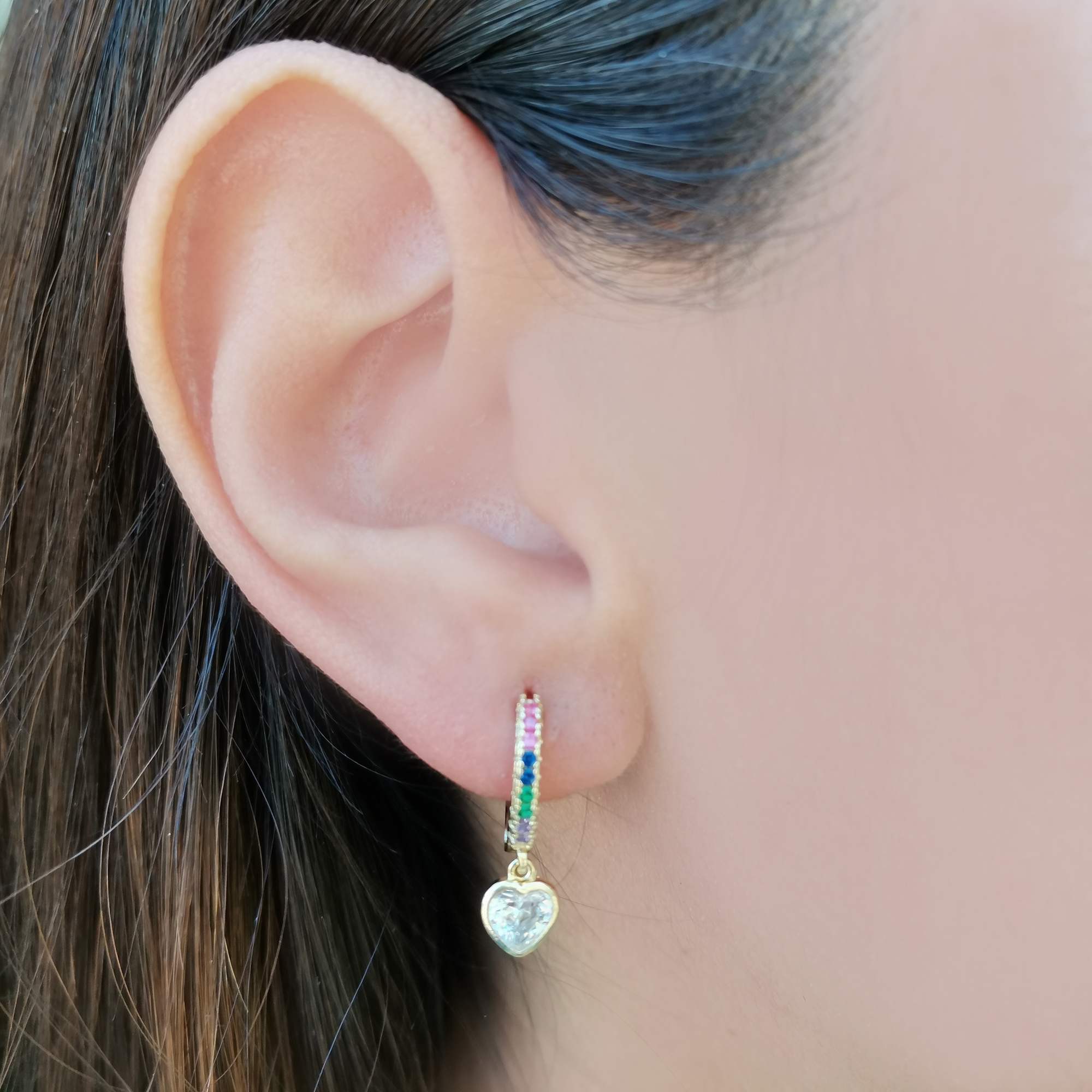 AROS ARGOLLA CINTILLO CIRCON COLORES CORAZON ENCHAPADO ORO 18K - 3