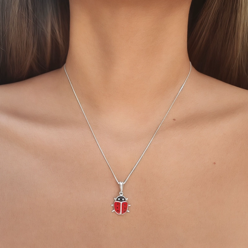 COLLAR CHINITA EN COLOR ROJO PLATA FINA 925 - 2
