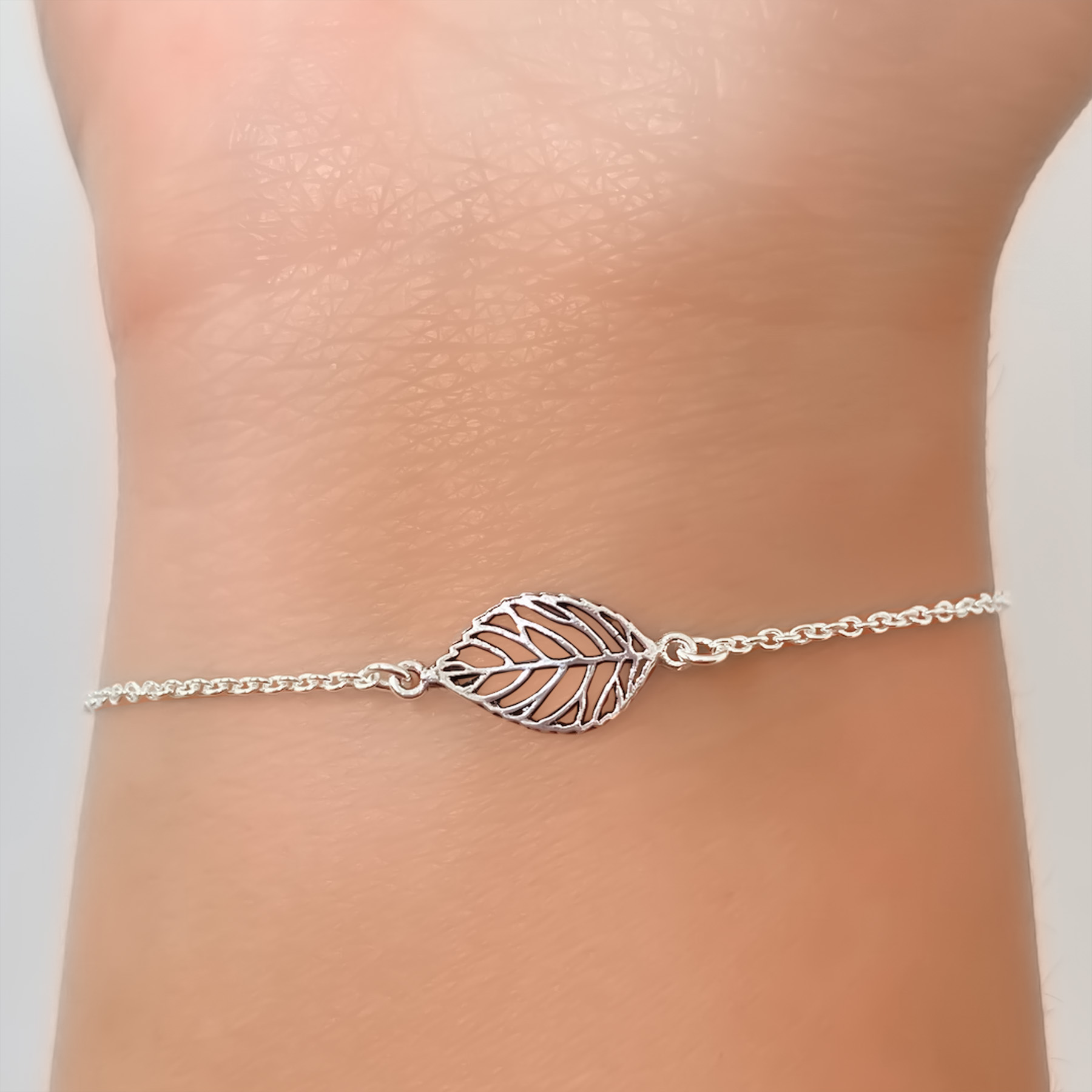 PULSERA HOJA PLATA FINA 925 - 2