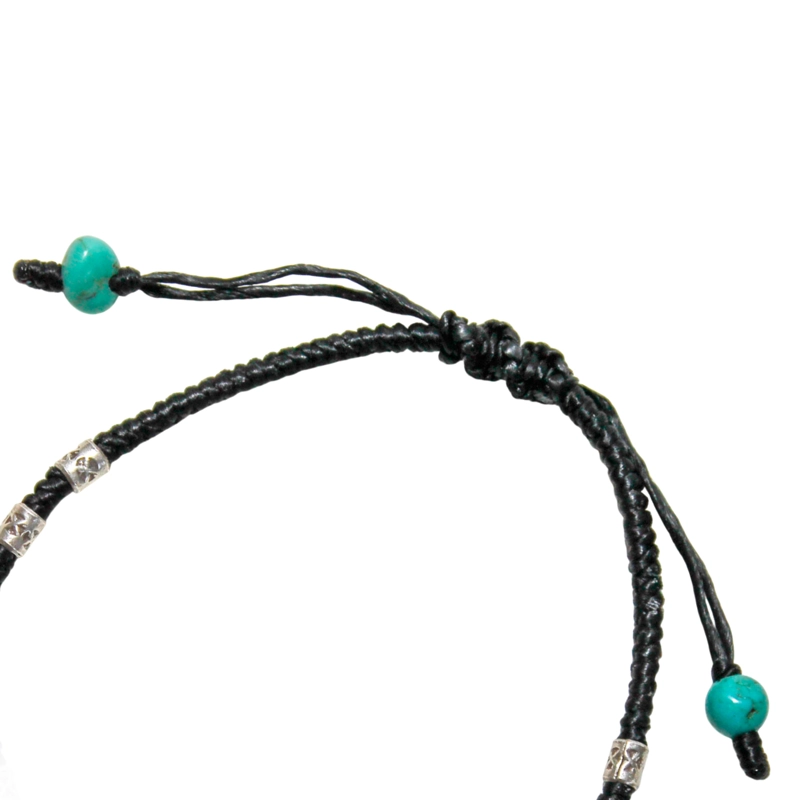 PULSERA TURQUESA CORDÓN EN COLOR NEGRO MOSTACILLA PLATA FINA 925 - 3
