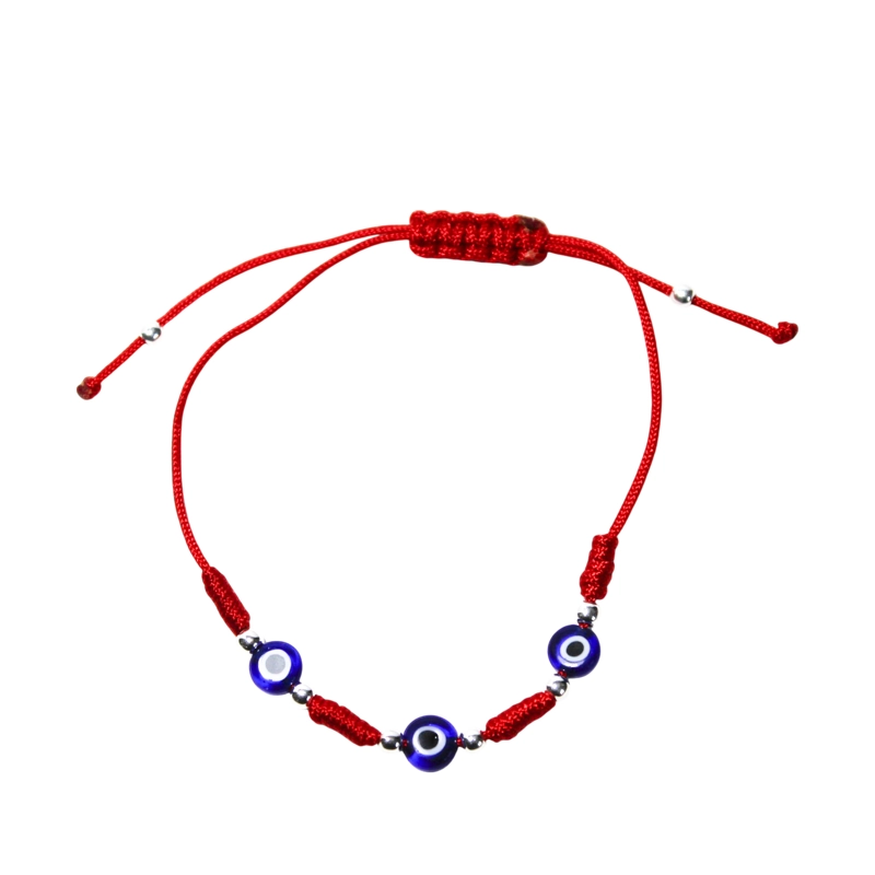 PULSERA OJOS TURCOS CORDÓN EN COLOR ROJO PLATA FINA 925 - 1
