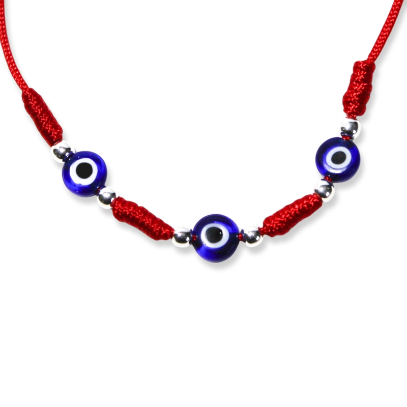 PULSERA OJOS TURCOS CORDÓN EN COLOR ROJO PLATA FINA 925 - 2