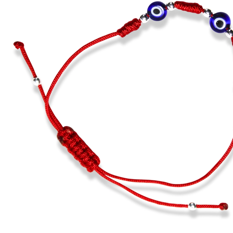 PULSERA OJOS TURCOS CORDÓN EN COLOR ROJO PLATA FINA 925 - 3