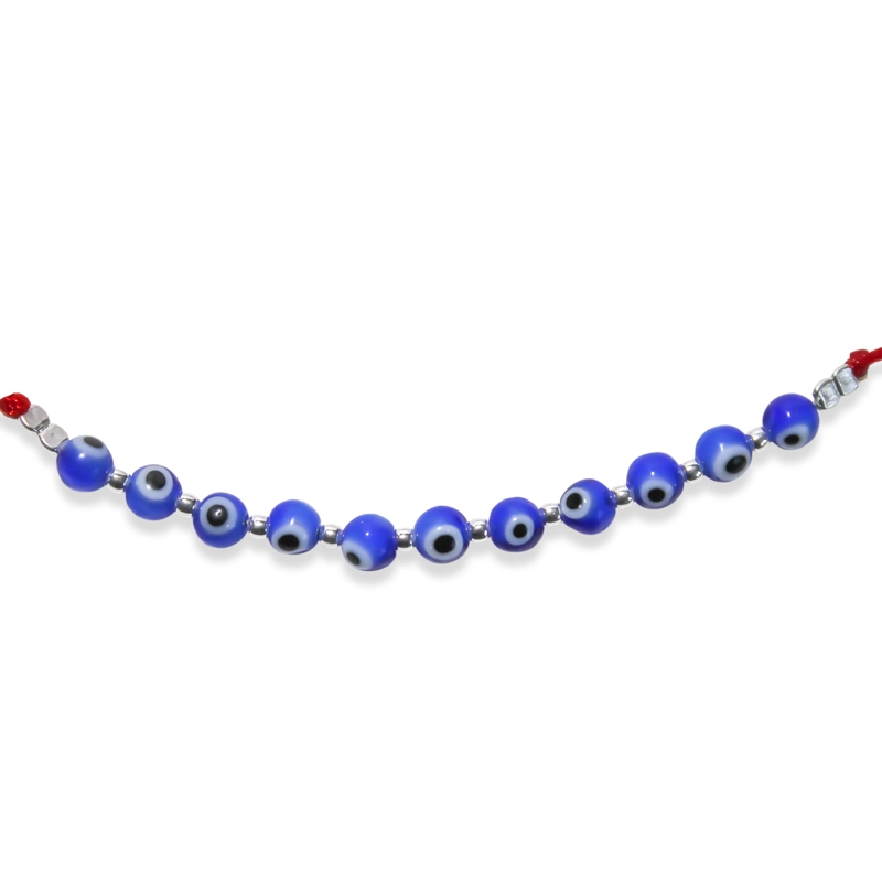 PULSERA OJOS TURCOS BOLITAS CORDÓN EN COLOR ROJO PLATA FINA 925 - 2