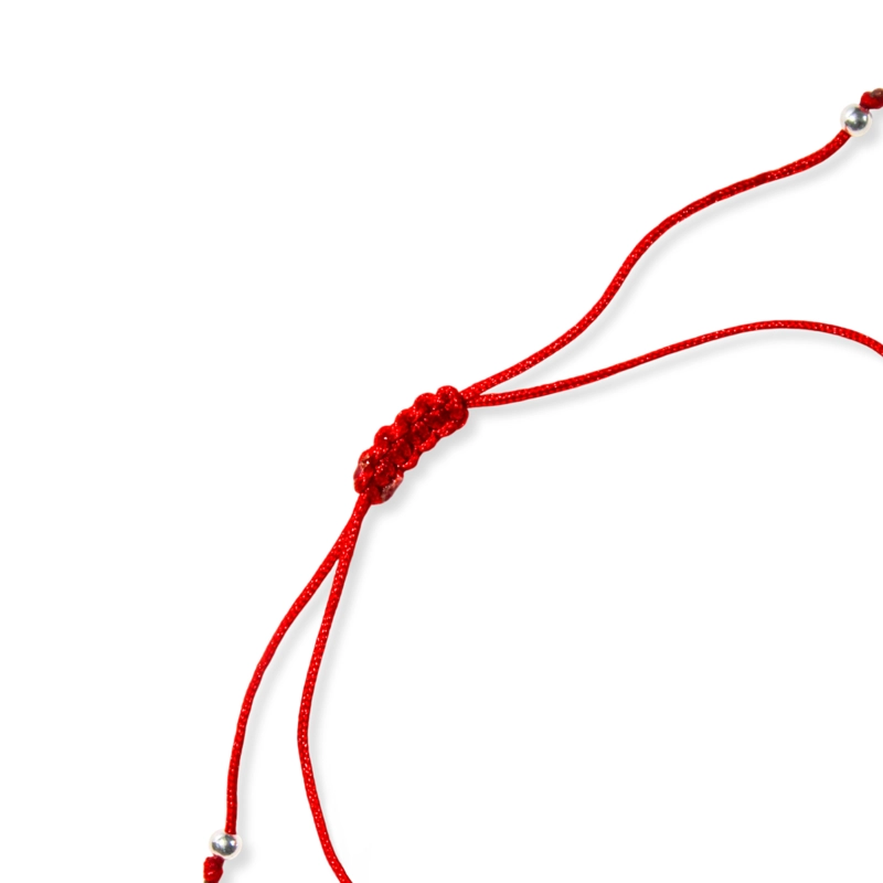 PULSERA OJOS TURCOS BOLITAS CORDÓN EN COLOR ROJO PLATA FINA 925 - 3