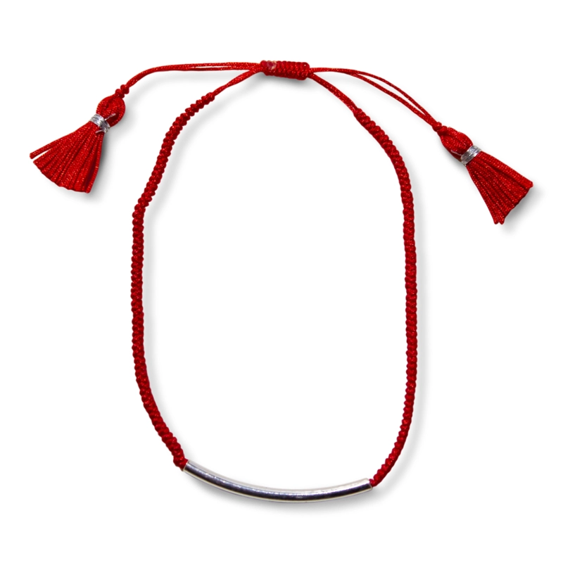 PULSERA TUBO CORDÓN EN COLOR ROJO PLATA FINA 925 - 1