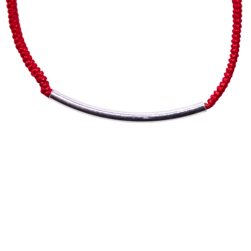 PULSERA TUBO CORDÓN EN COLOR ROJO PLATA FINA 925 - 2