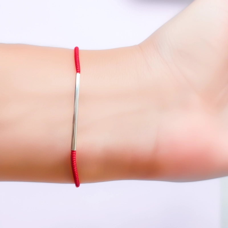 PULSERA TUBO CORDÓN EN COLOR ROJO PLATA FINA 925 - 4
