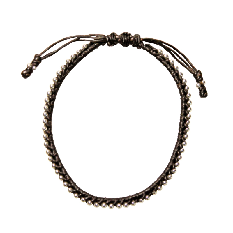 PULSERA BOLITAS PLATA FINA 925 CORDÓN EN COLOR CAFE - 1