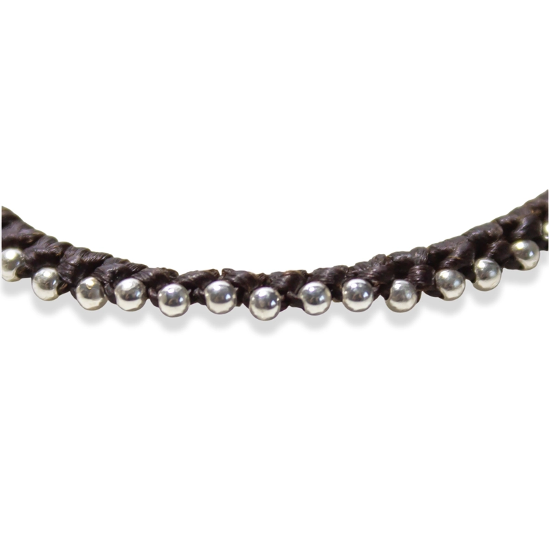 PULSERA BOLITAS PLATA FINA 925 CORDÓN EN COLOR CAFE - 2