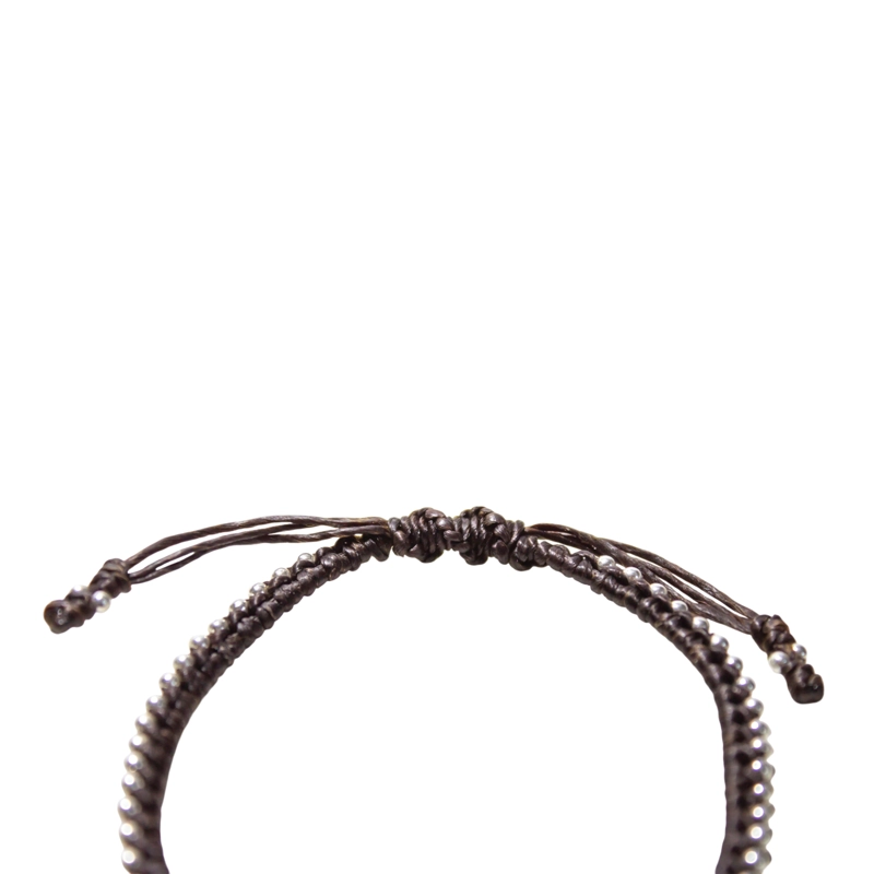 PULSERA BOLITAS PLATA FINA 925 CORDÓN EN COLOR CAFE - 3