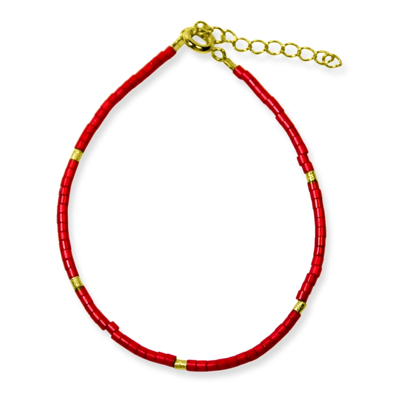 PULSERA MOSTACILLA EN EN COLOR ROJO ENCHAPADA ORO 18K - 1