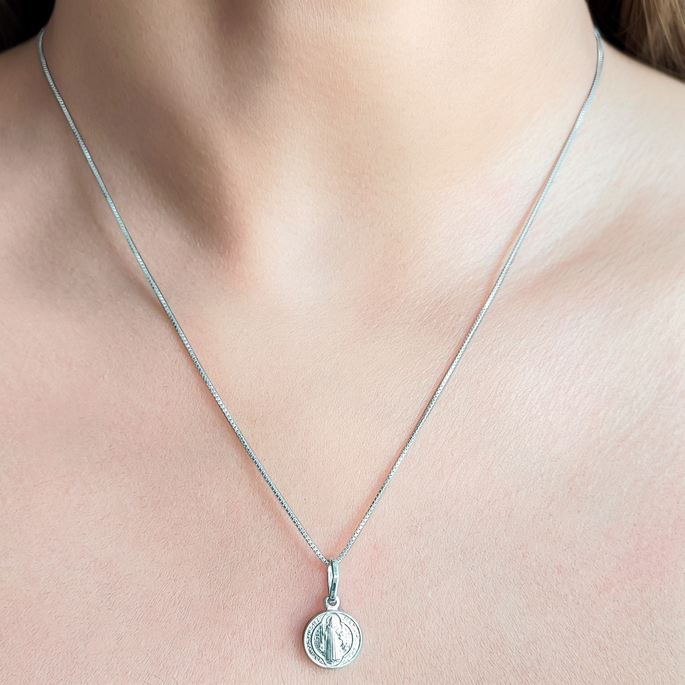 COLLAR MEDALLA SAN BENITO VENECIANA PLATA FINA 925 - 5
