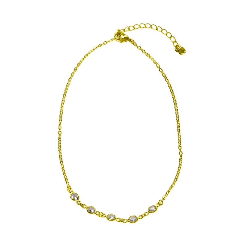 TOBILLERA 5 CIRCONES EN COLOR BLANCO ENCHAPADO ORO 18K - 1