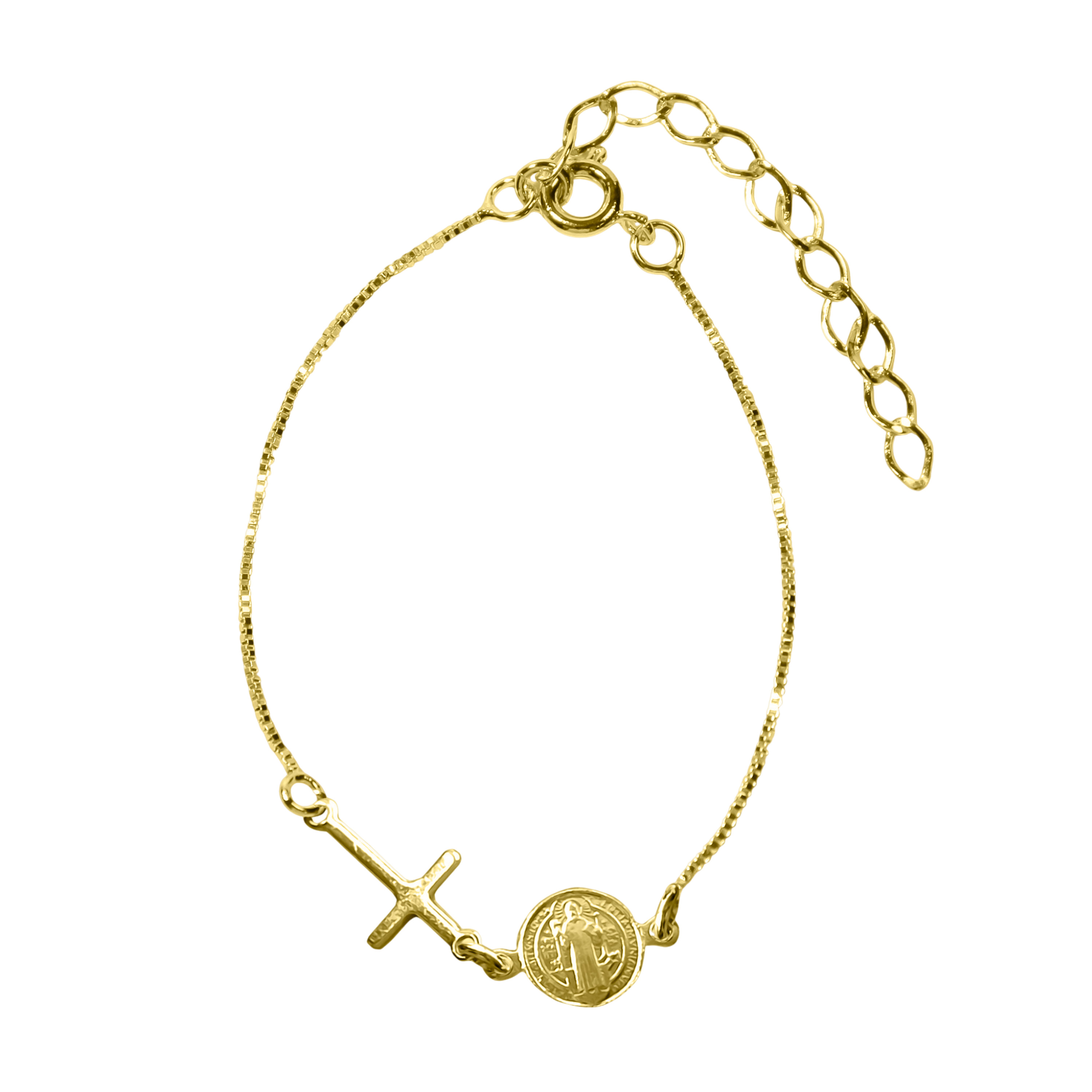 PULSERA MEDALLA SAN BENITO CRUZ NIÑA ENCHAPADA ORO 18K - 1