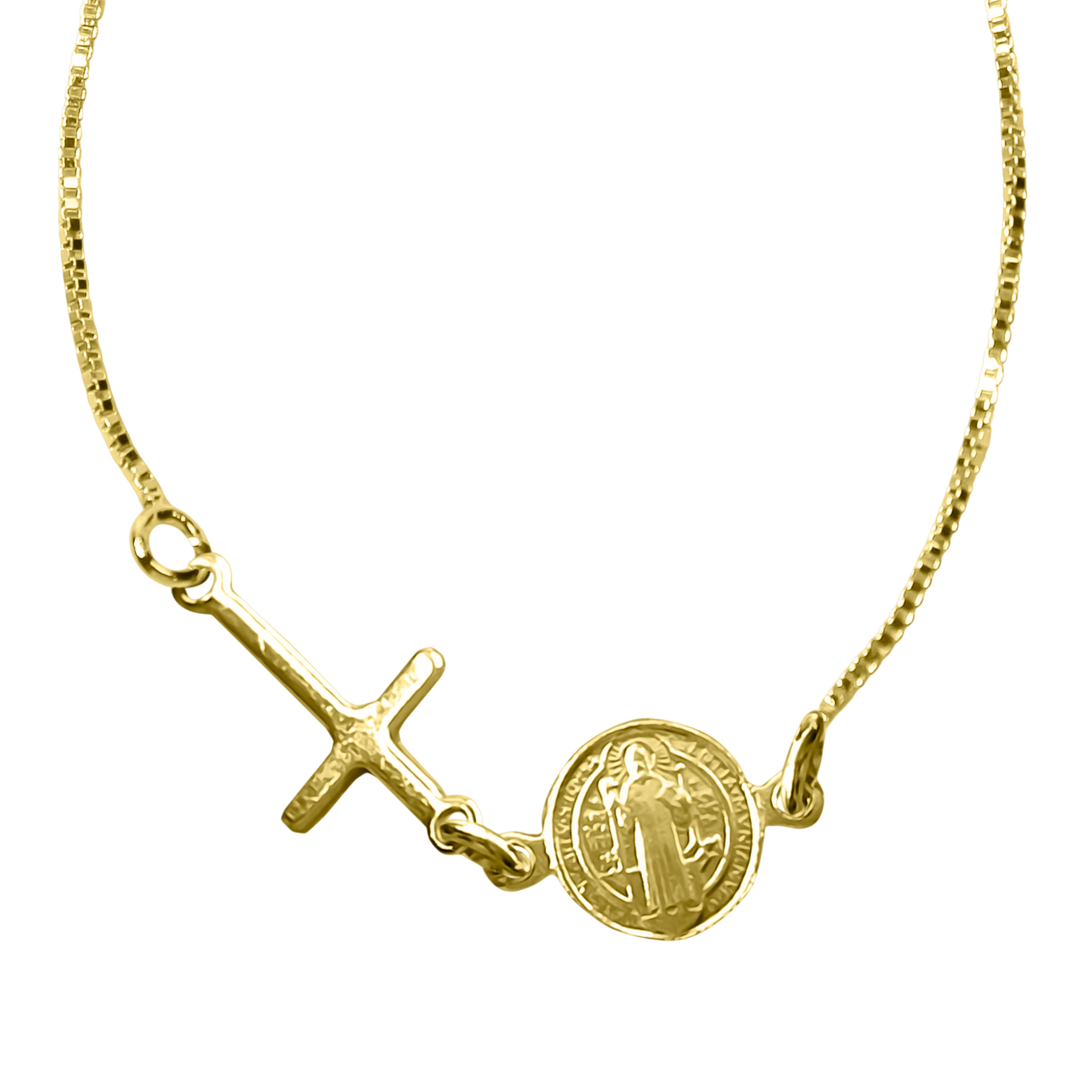 PULSERA MEDALLA SAN BENITO CRUZ NIÑA ENCHAPADA ORO 18K - 2
