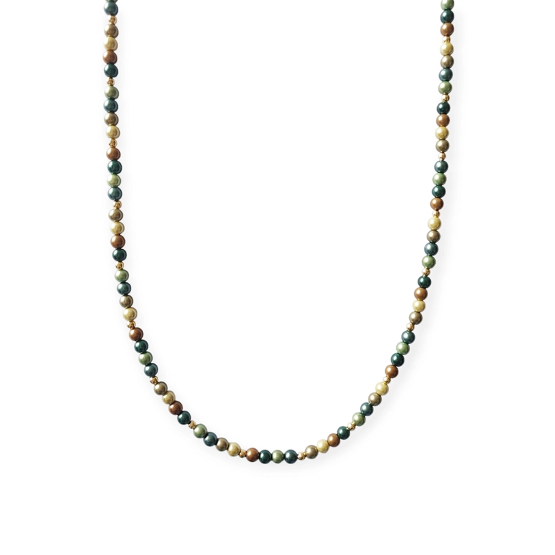COLLAR PERLAS SHELLPEARL VERDE EN COLOR CAFE 4MM ENCHAPADO ORO 18K - 1