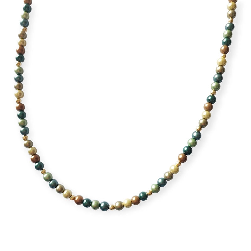 COLLAR PERLAS SHELLPEARL VERDE EN COLOR CAFE 4MM ENCHAPADO ORO 18K - 2