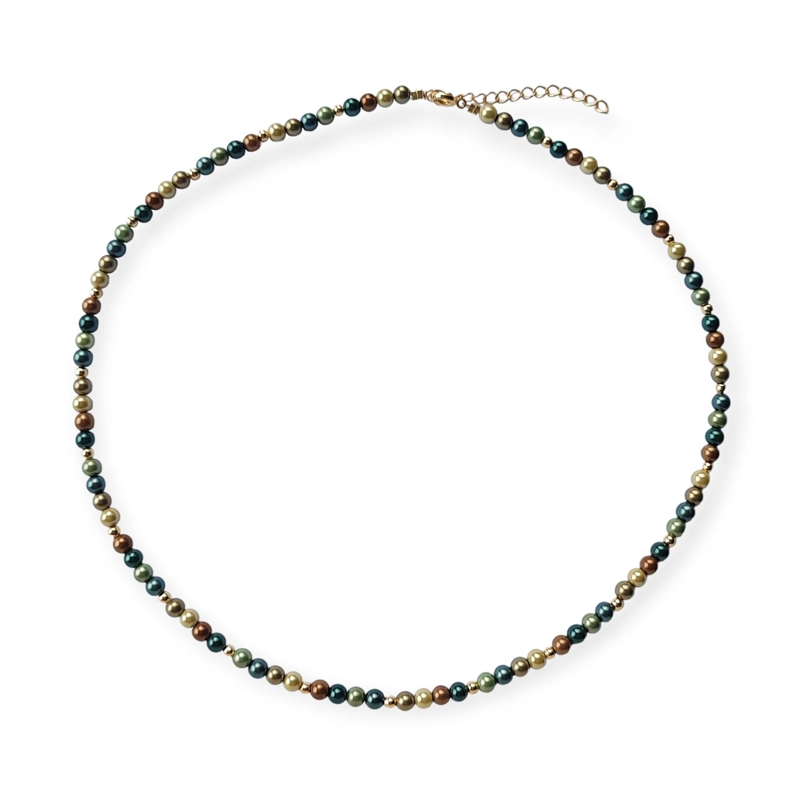 COLLAR PERLAS SHELLPEARL VERDE EN COLOR CAFE 4MM ENCHAPADO ORO 18K - 3