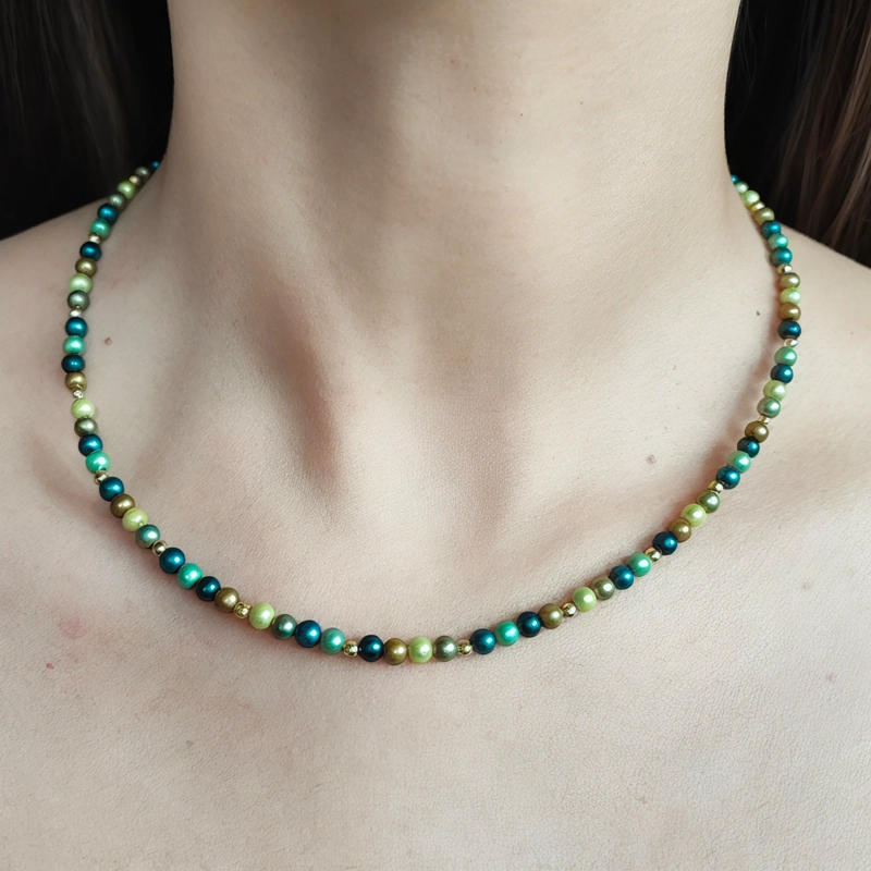 COLLAR PERLAS SHELLPEARL VERDE EN COLOR CAFE 4MM ENCHAPADO ORO 18K - 4