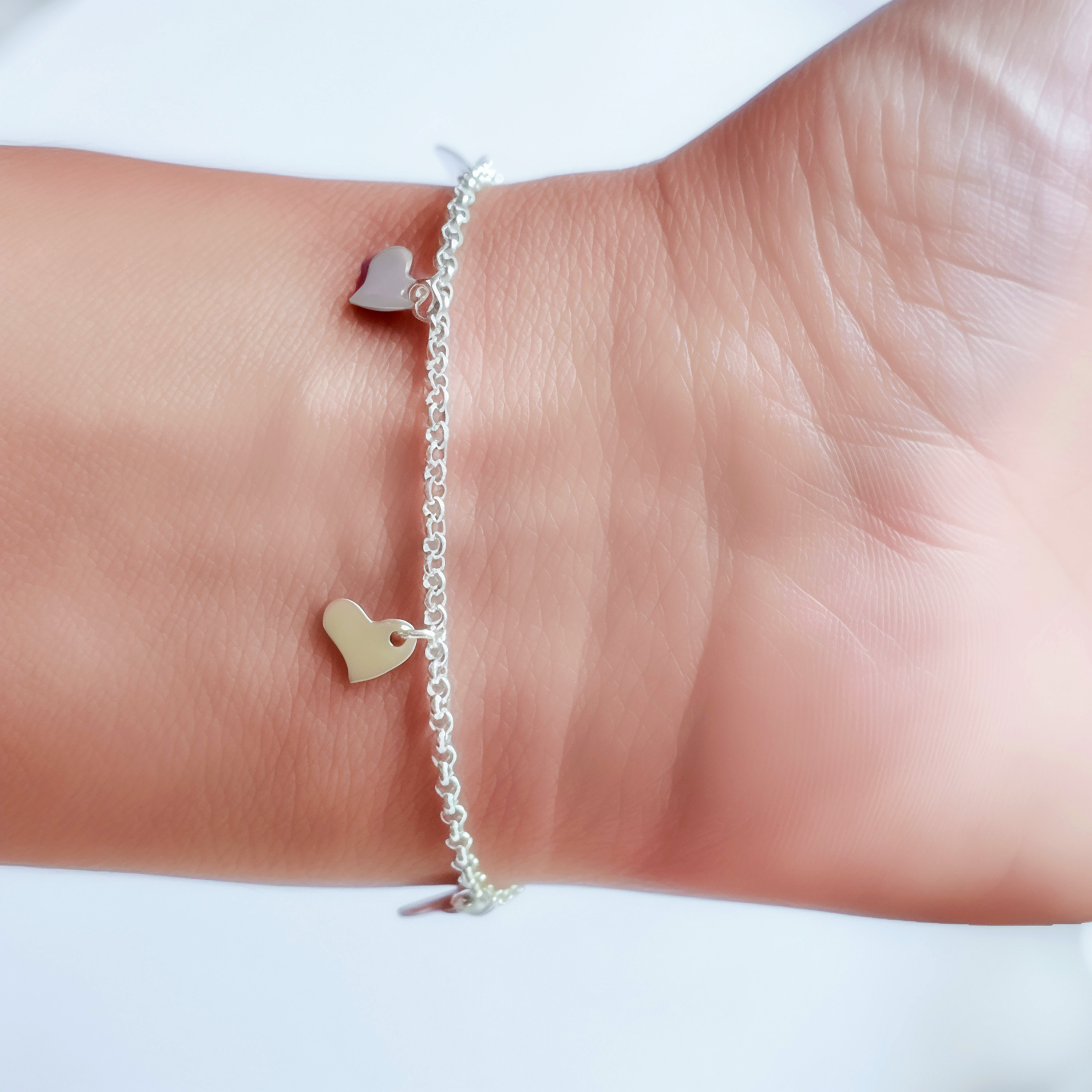 PULSERA 5 CORAZONES LISO PLATA FINA 925 - 4
