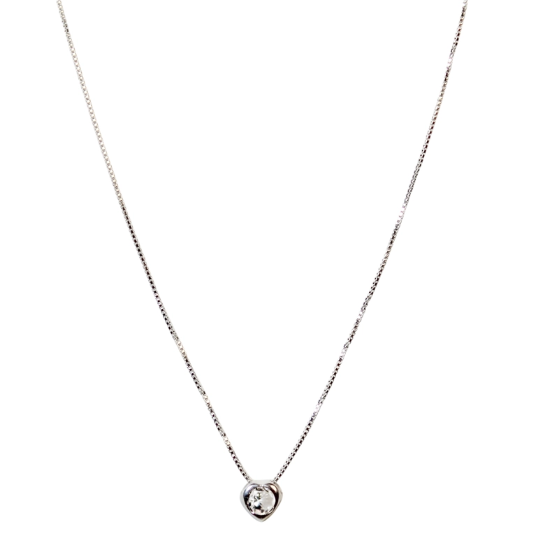 COLLAR CORAZON PUNTO DE LUZ CIRCON REDONDO PLATA FINA 925 - 1