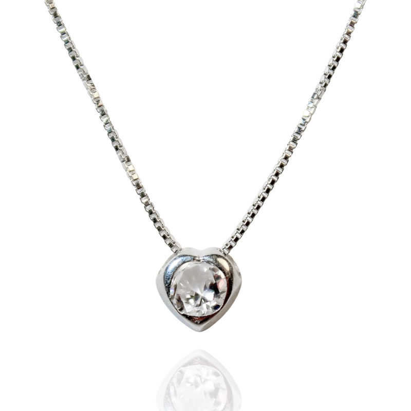 COLLAR CORAZON PUNTO DE LUZ CIRCON REDONDO PLATA FINA 925 - 2