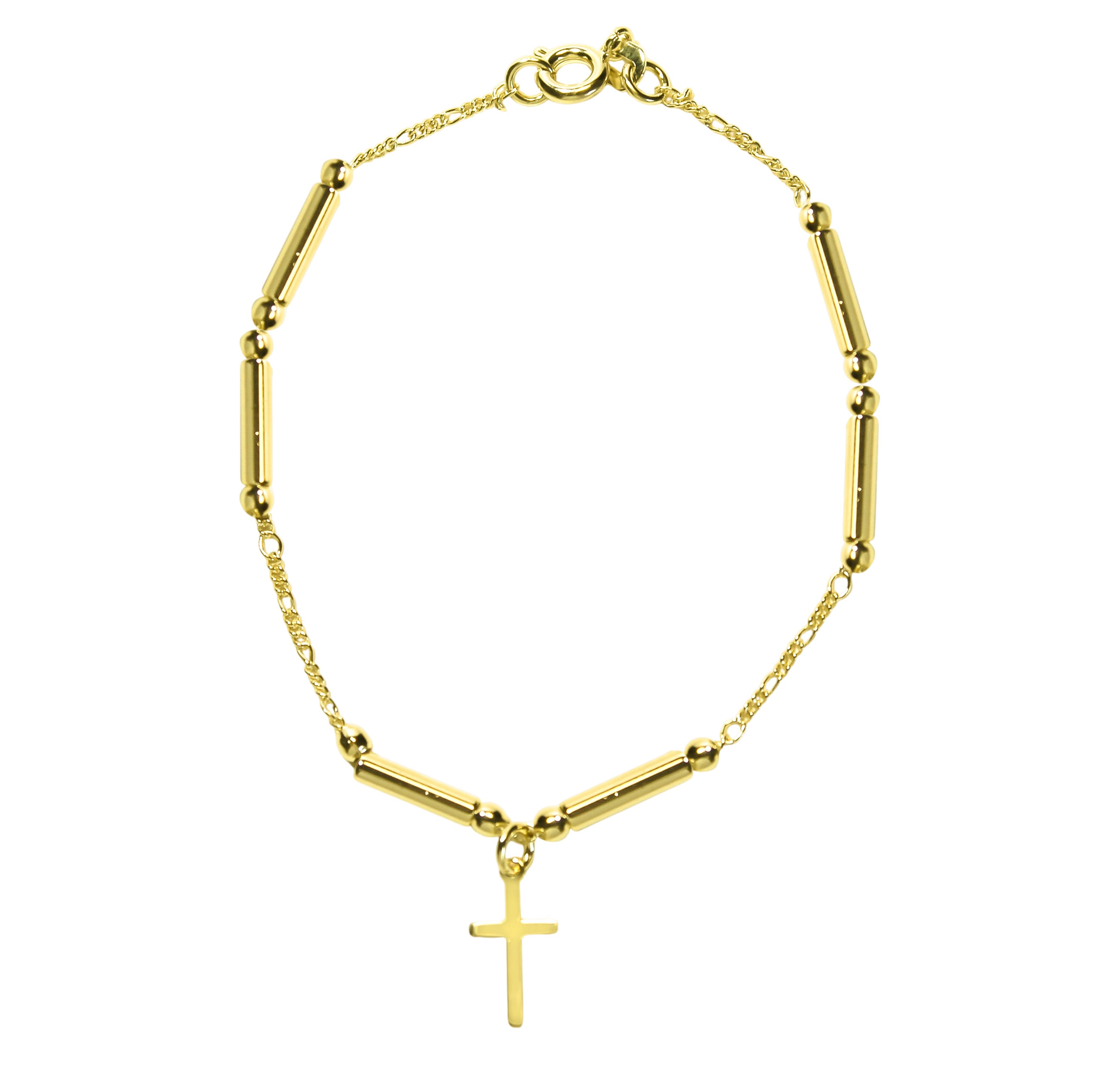 PULSERA CADENA ESLABON TUBO CRUZ ENCHAPADO ORO 18K - 1