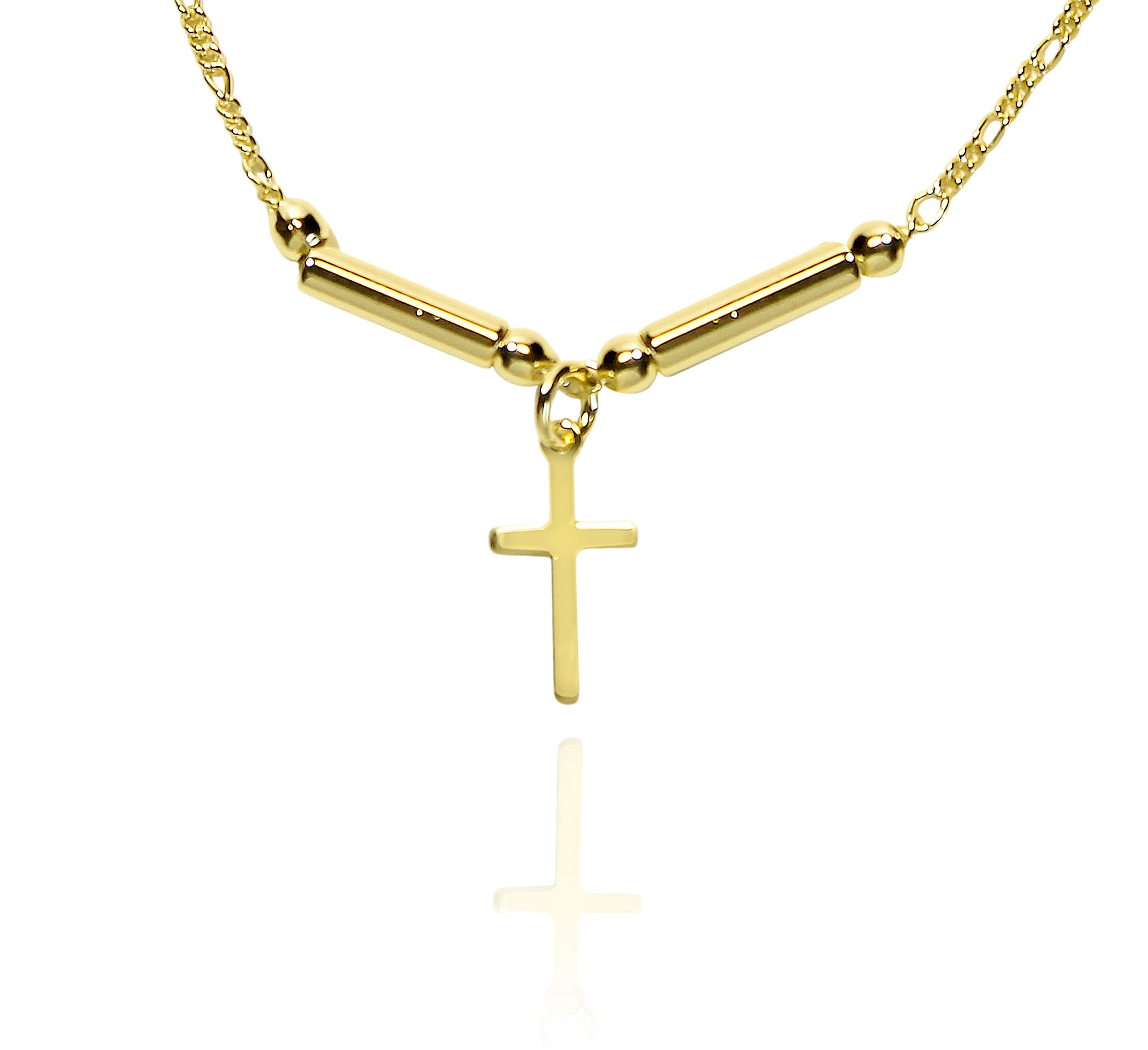 PULSERA CADENA ESLABON TUBO CRUZ ENCHAPADO ORO 18K - 2