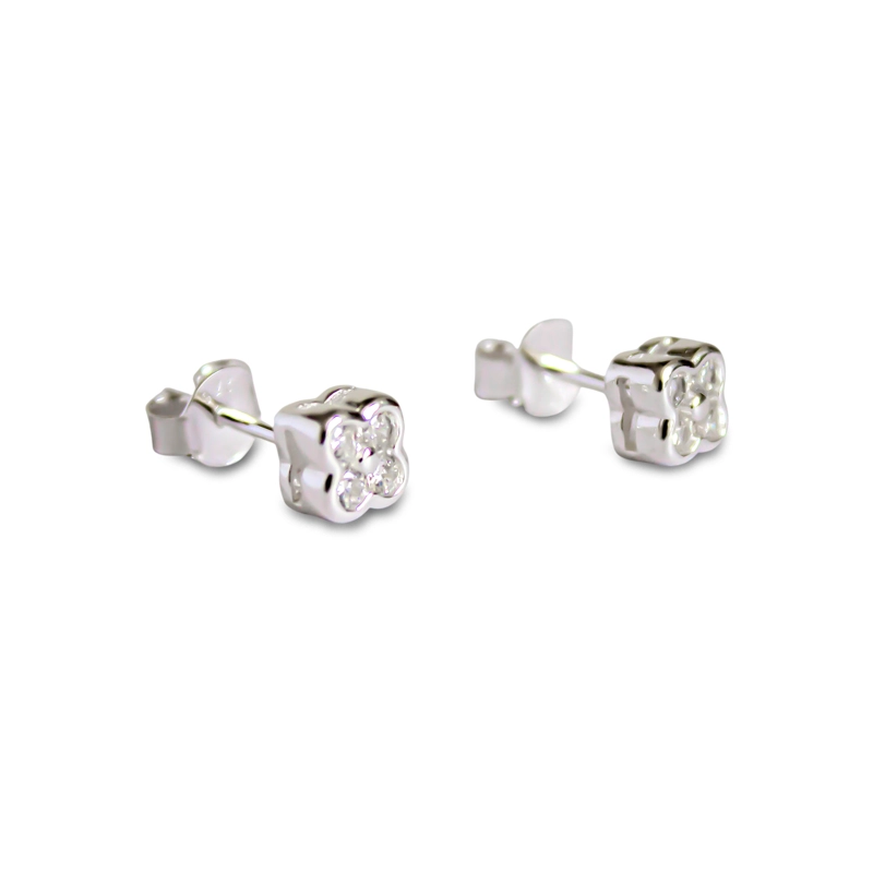 AROS TRÉBOL CIRCÓN EN COLOR BLANCO PLATA FINA 925 - 1