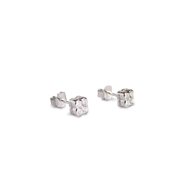 AROS TRÉBOL CIRCÓN EN COLOR BLANCO PLATA FINA 925 - 2