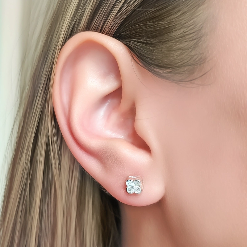 AROS TRÉBOL CIRCÓN EN COLOR BLANCO PLATA FINA 925 - 5